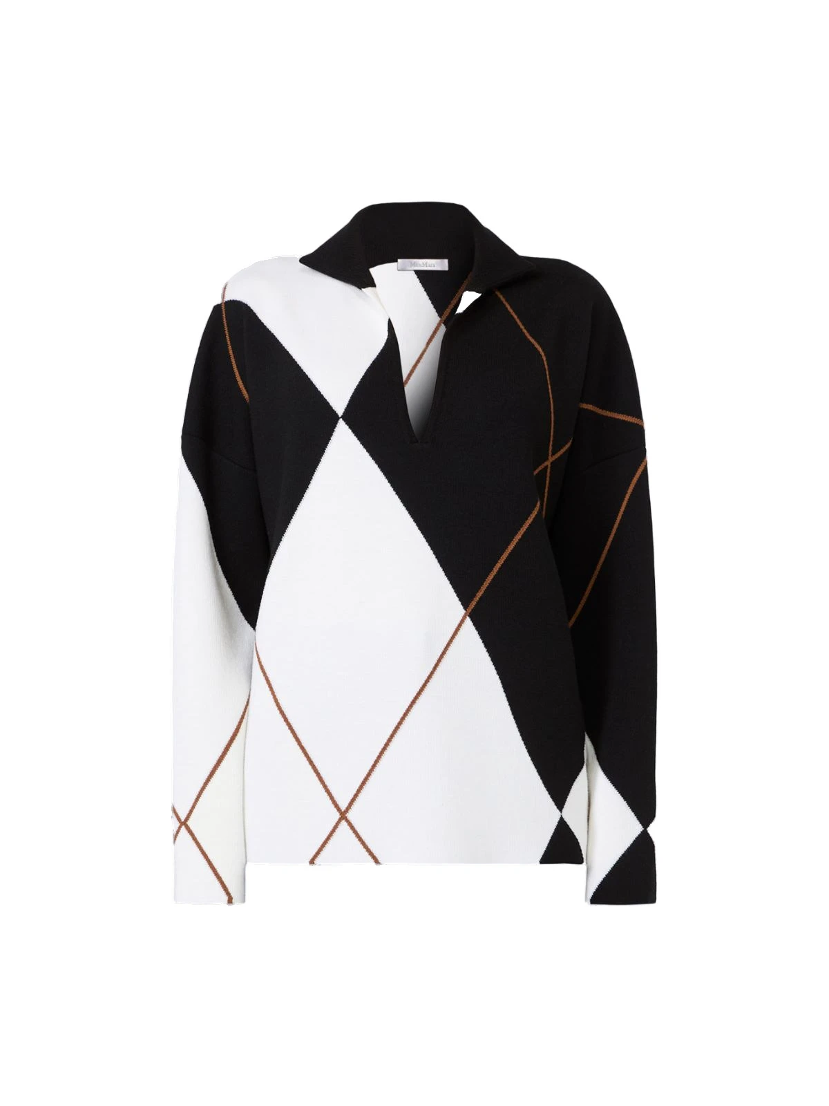 Max Mara Sala Relaxed-Cut Argyle Wool Sweater in White Black Max Mara Sala Relaxed-Cut Argyle Wool Sweater in White Black | Sweaters | Luxury Shoes
