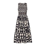 Max Mara Salato Printed Cotton Poplin Dress in Black | Midi Dresses | Luxury Shoes 
