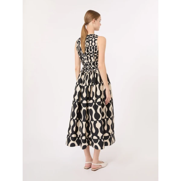Max Mara Salato Printed Cotton Poplin Dress in Black | Midi Dresses | Luxury Shoes 