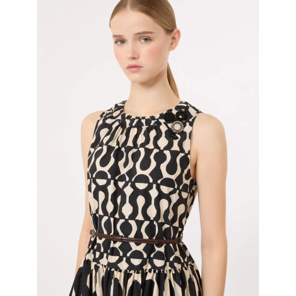Max Mara Salato Printed Cotton Poplin Dress in Black | Midi Dresses | Luxury Shoes 