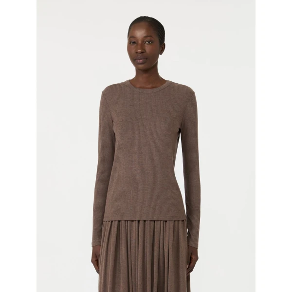 Max Mara Salmone Lyocell and Silk Jersey T-Shirt in Mud | T-shirts | Luxury Shoes 
