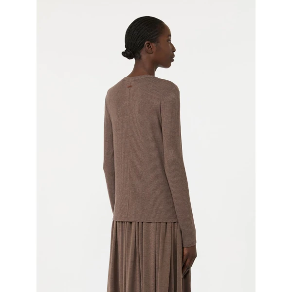 Max Mara Salmone Lyocell and Silk Jersey T-Shirt in Mud | T-shirts | Luxury Shoes 