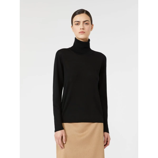 Max Mara Saluto Wool Polo-Neck Sweater in Black | Turtlenecks | Luxury Shoes 