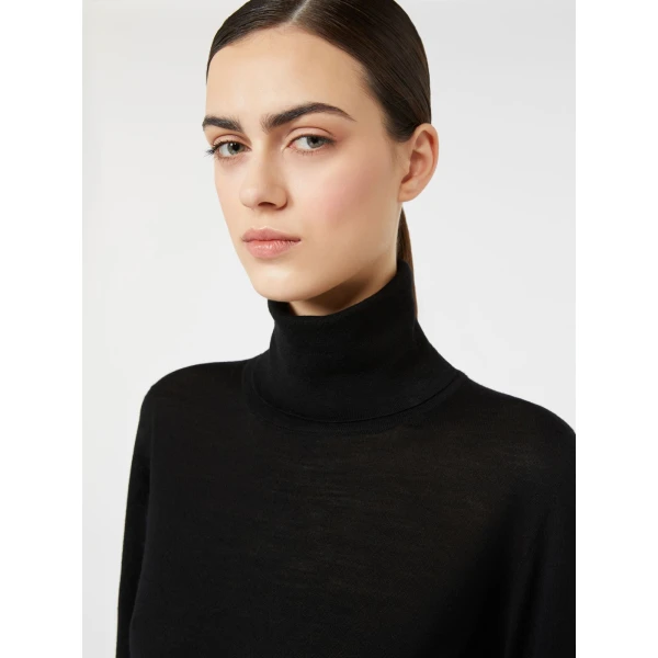 Max Mara Saluto Wool Polo-Neck Sweater in Black | Turtlenecks | Luxury Shoes 