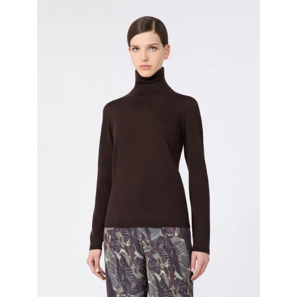 Max Mara Saluto Wool Polo-Neck Sweater in Dark Brown | Turtlenecks | Luxury Shoes 