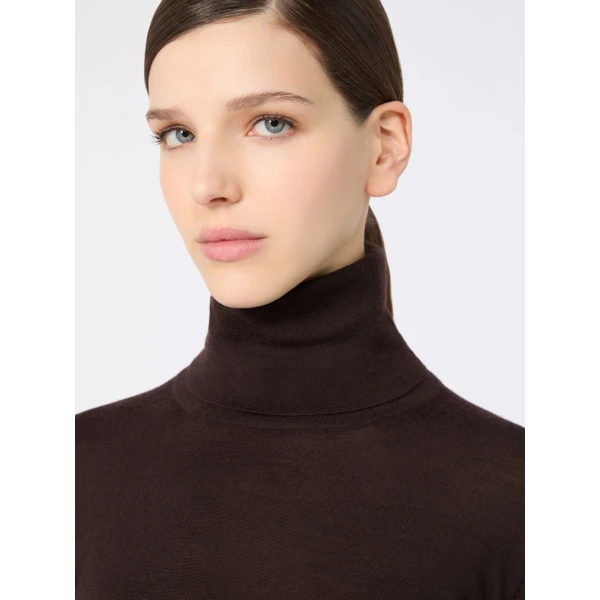 Max Mara Saluto Wool Polo-Neck Sweater in Dark Brown | Turtlenecks | Luxury Shoes 