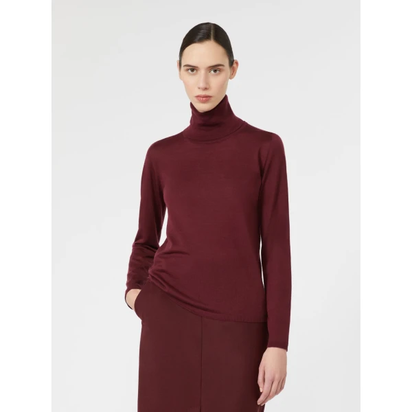 Max Mara Saluto Wool Polo-Neck Sweater in Red Purple | Turtlenecks | Luxury Shoes 