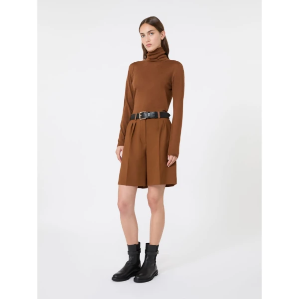 Max Mara Saluto Wool Polo-Neck Sweater in Tobacco | Turtlenecks | Luxury Shoes 