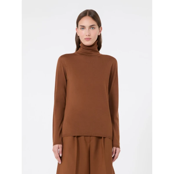Max Mara Saluto Wool Polo-Neck Sweater in Tobacco | Turtlenecks | Luxury Shoes 