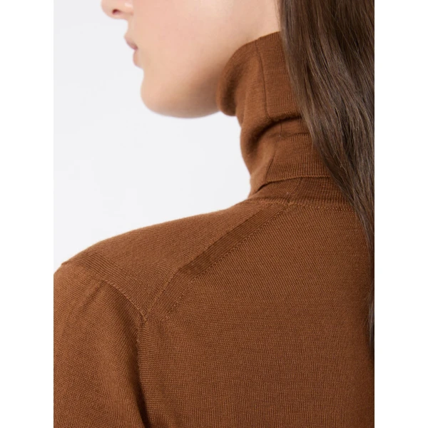 Max Mara Saluto Wool Polo-Neck Sweater in Tobacco | Turtlenecks | Luxury Shoes 