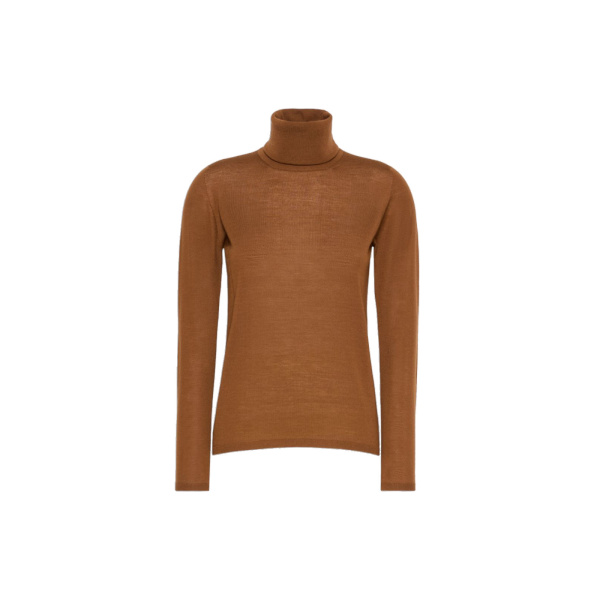Max Mara Saluto Wool Polo-Neck Sweater in Tobacco | Turtlenecks | Luxury Shoes 
