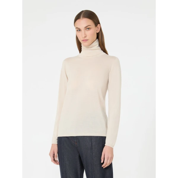 Max Mara Saluto Wool Polo-Neck Sweater in White | Turtlenecks | Luxury Shoes 