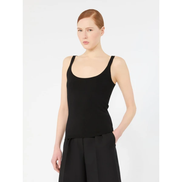 Max Mara Salvo Sleeveless Wool Yarn Sweater in Black | Sweaters | Luxury Shoes 