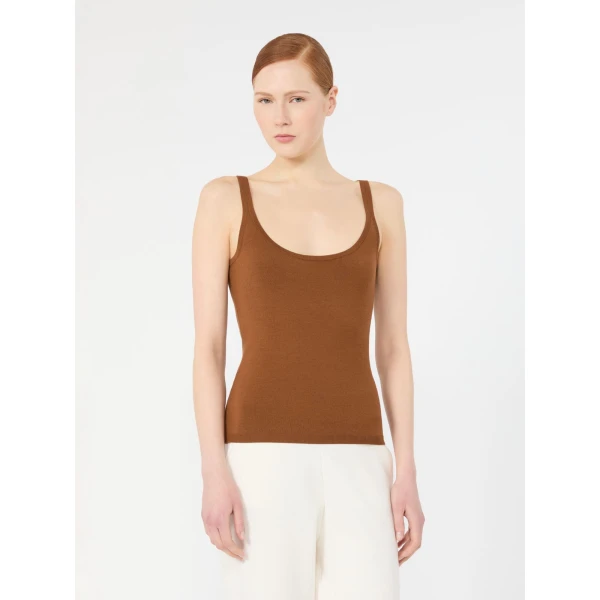 Max Mara Salvo Sleeveless Wool Yarn Sweater in Tobacco | Sweaters | Luxury Shoes 