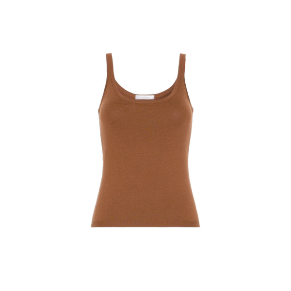 Max Mara Salvo Sleeveless Wool Yarn Sweater in Tobacco | Sweaters | Luxury Shoes 
