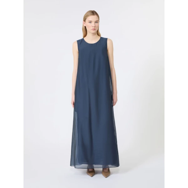 Max Mara Samira Cotton and Silk Voile Flared Dress in Midnight Blue | Maxi Dresses | Luxury Shoes 