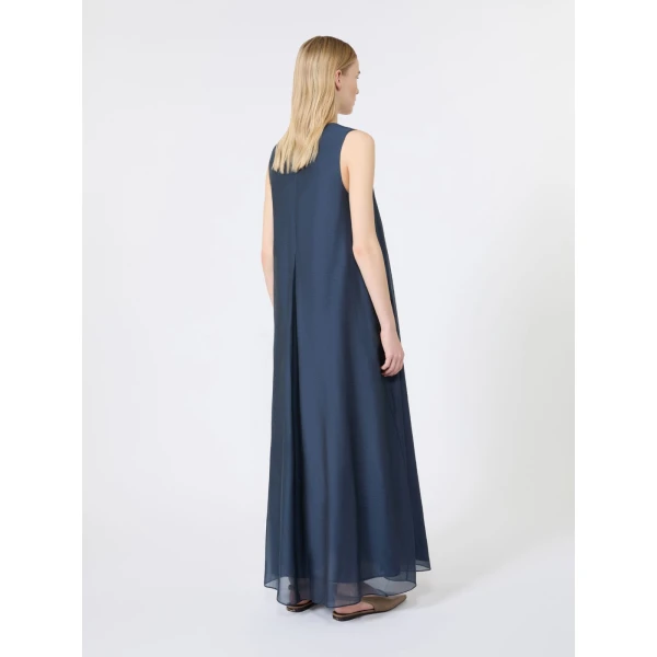 Max Mara Samira Cotton and Silk Voile Flared Dress in Midnight Blue | Maxi Dresses | Luxury Shoes 
