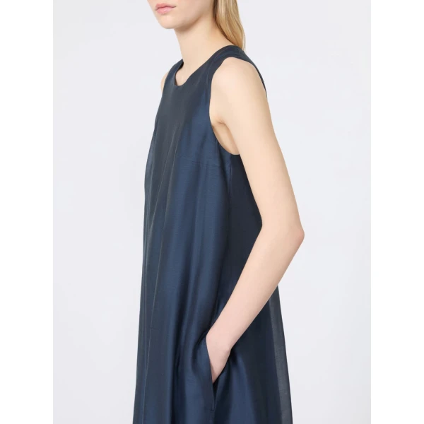 Max Mara Samira Cotton and Silk Voile Flared Dress in Midnight Blue | Maxi Dresses | Luxury Shoes 