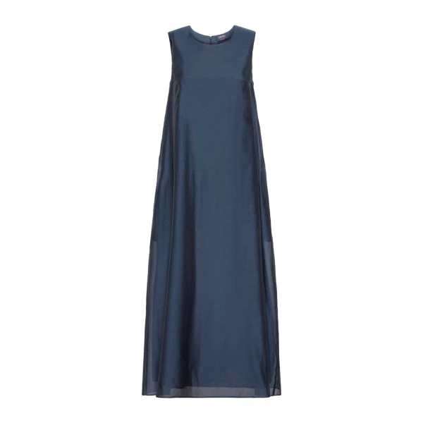 Max Mara Samira Cotton and Silk Voile Flared Dress in Midnight Blue | Maxi Dresses | Luxury Shoes 