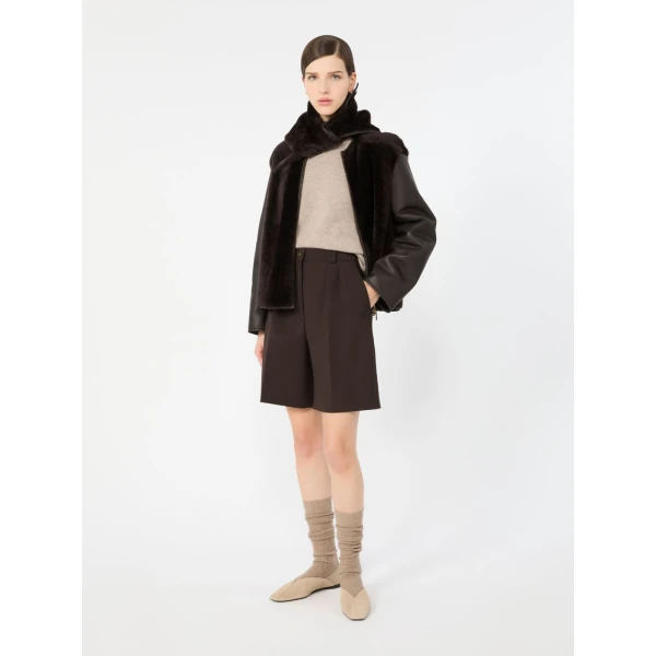 Max Mara Sauna Double Woollen Cloth Bermuda Shorts in Dark Brown | Shorts | Luxury Shoes 