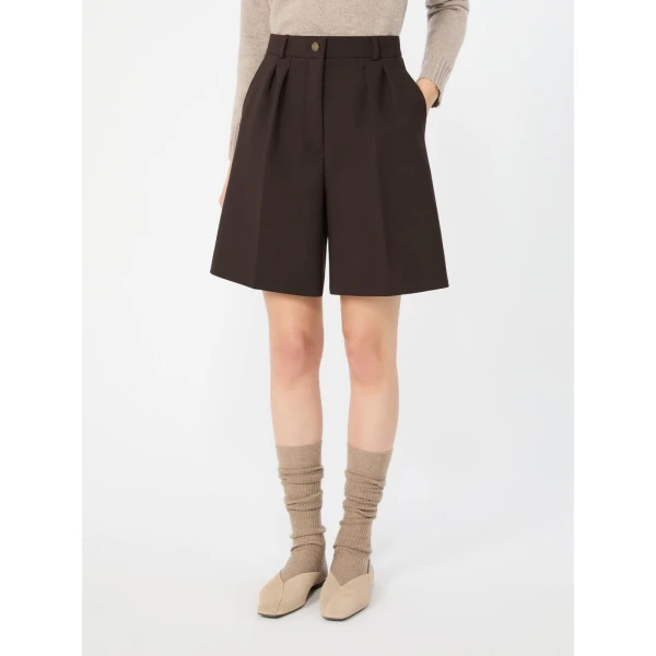 Max Mara Sauna Double Woollen Cloth Bermuda Shorts in Dark Brown | Shorts | Luxury Shoes 
