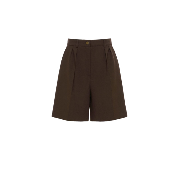 Max Mara Sauna Double Woollen Cloth Bermuda Shorts in Dark Brown | Shorts | Luxury Shoes 
