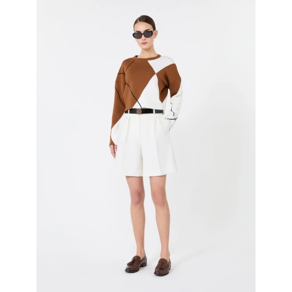 Max Mara Sauna Double Woollen Cloth Bermuda Shorts in White | Shorts | Luxury Shoes 