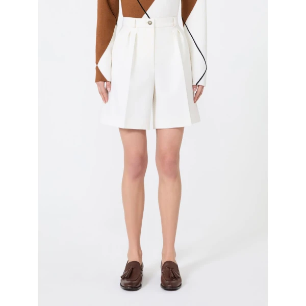 Max Mara Sauna Double Woollen Cloth Bermuda Shorts in White | Shorts | Luxury Shoes 
