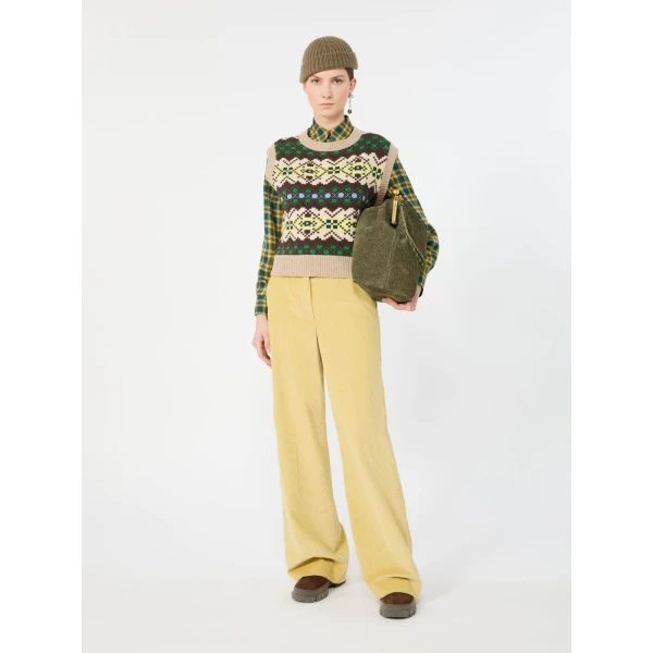 Max Mara Savana Jacquard Wool Gilet in Green | Sweaters | Luxury Shoes 