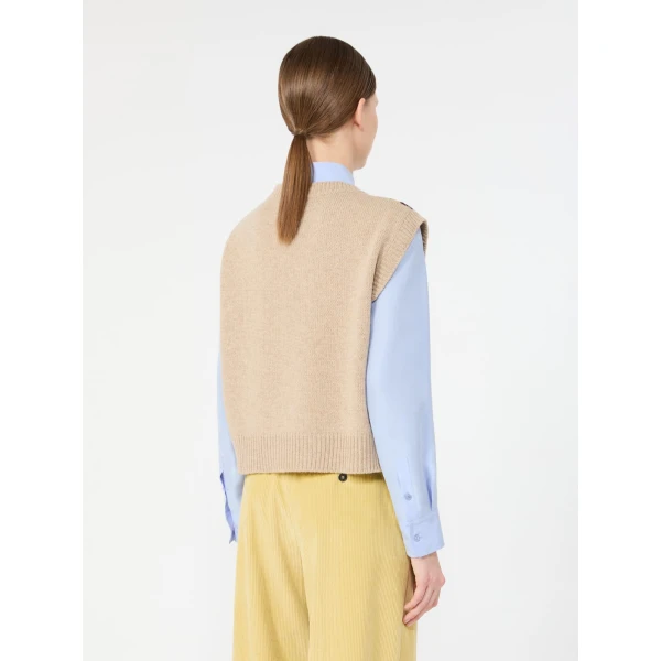 Max Mara Savana Jacquard Wool Gilet in Green | Sweaters | Luxury Shoes 