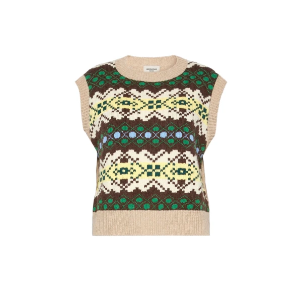 Max Mara Savana Jacquard Wool Gilet in Green | Sweaters | Luxury Shoes 