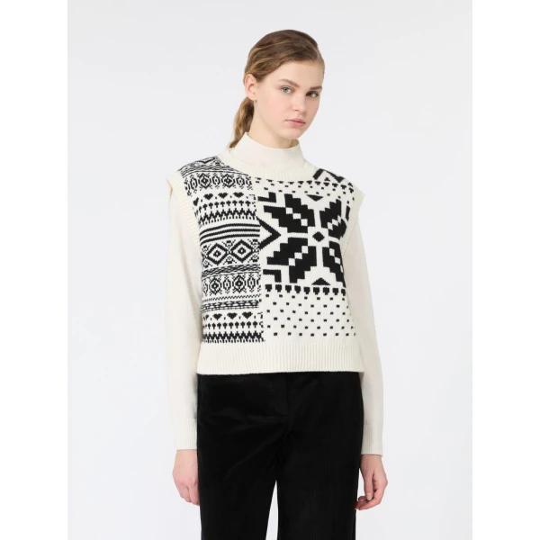 Max Mara Savana Jacquard Wool Gilet in White | Sweaters | Luxury Shoes 