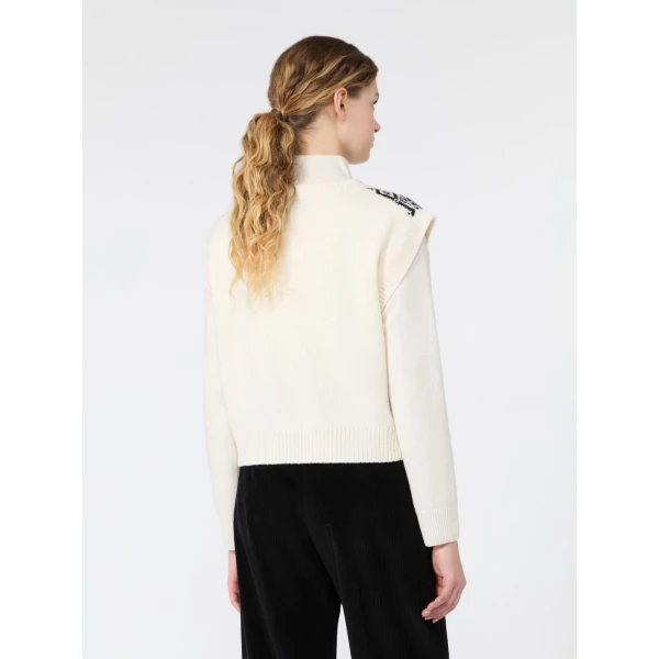 Max Mara Savana Jacquard Wool Gilet in White | Sweaters | Luxury Shoes 