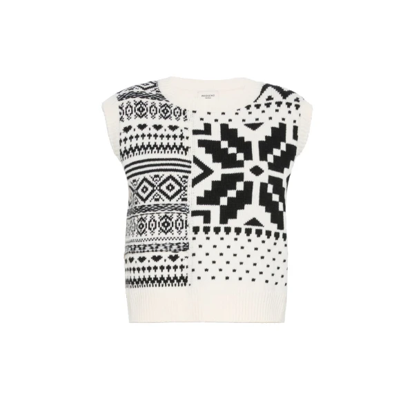 Max Mara Savana Jacquard Wool Gilet in White | Sweaters | Luxury Shoes 