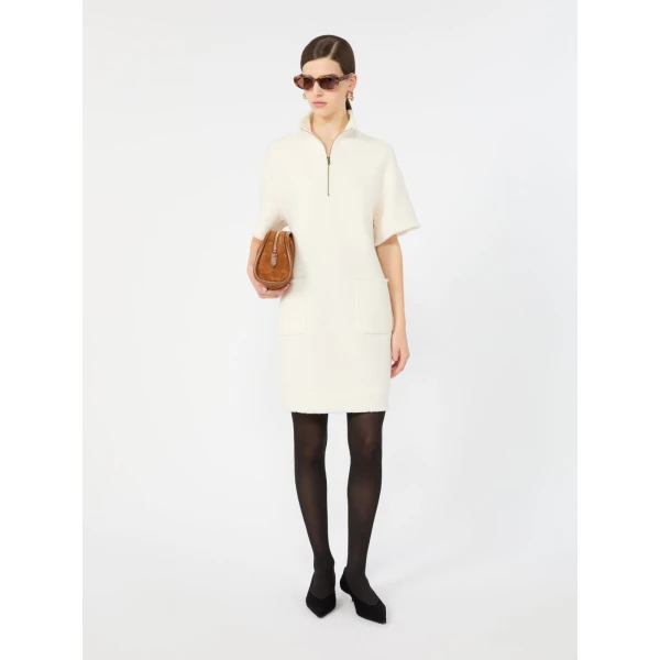 Max Mara Savana Wool Jersey Sweatshirt Dress in White | Mini Dresses | Luxury Shoes 
