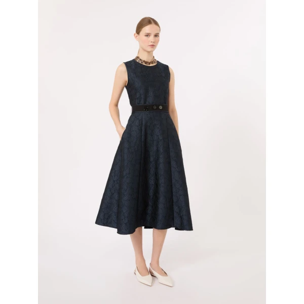 Max Mara Sax Sleeveless Jacquard Midi Dress in Midnight Blue | Midi Dresses | Luxury Shoes 
