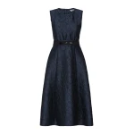 Max Mara Sax Sleeveless Jacquard Midi Dress in Midnight Blue | Midi Dresses | Luxury Shoes 