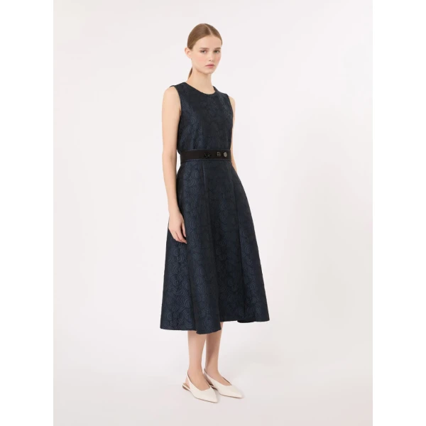 Max Mara Sax Sleeveless Jacquard Midi Dress in Midnight Blue | Midi Dresses | Luxury Shoes 
