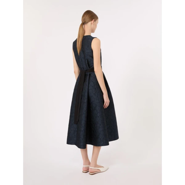 Max Mara Sax Sleeveless Jacquard Midi Dress in Midnight Blue | Midi Dresses | Luxury Shoes 