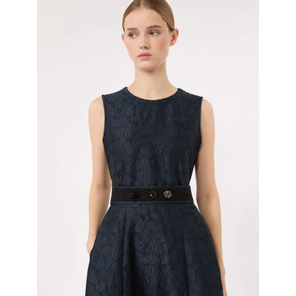 Max Mara Sax Sleeveless Jacquard Midi Dress in Midnight Blue | Midi Dresses | Luxury Shoes 