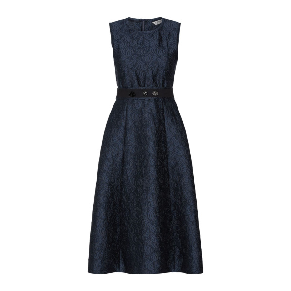 Max Mara Sax Sleeveless Jacquard Midi Dress in Midnight Blue | Midi Dresses | Luxury Shoes 
