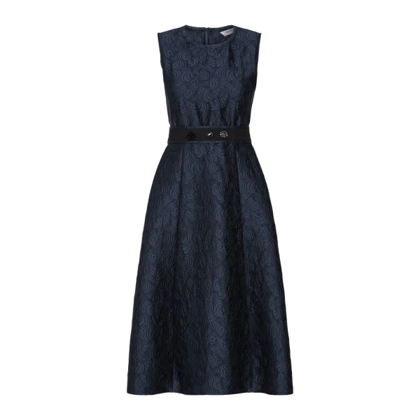 Sax Sleeveless Jacquard Midi Dress in Midnight Blue