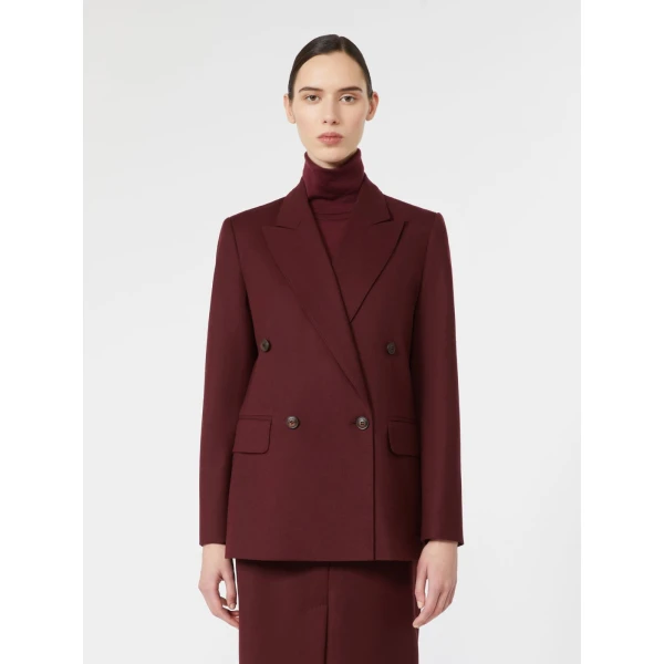 Max Mara Scenico Double-Breasted Wool Flannel Blazer in Wine | Blazers | Luxury Shoes 