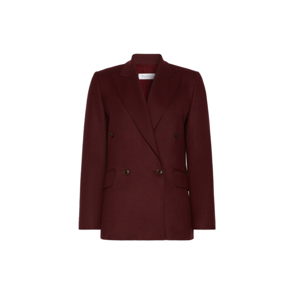 Max Mara Scenico Double-Breasted Wool Flannel Blazer in Wine | Blazers | Luxury Shoes 
