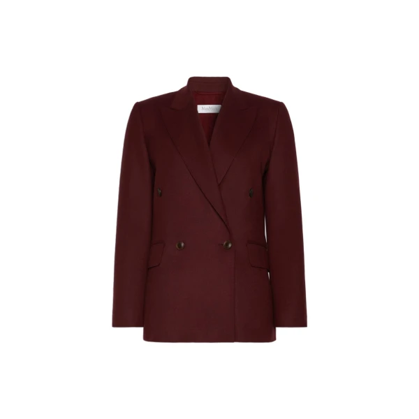 Max Mara Scenico Double-Breasted Wool Flannel Blazer in Wine | Blazers | Luxury Shoes 