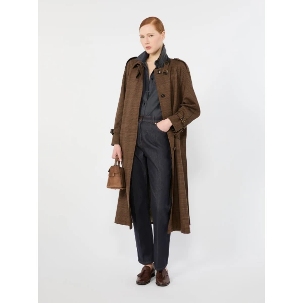 Max Mara Scoglio Glen Plaid Wool Twill Trench Coat in Tobacco | Trench Coat | Luxury Shoes 