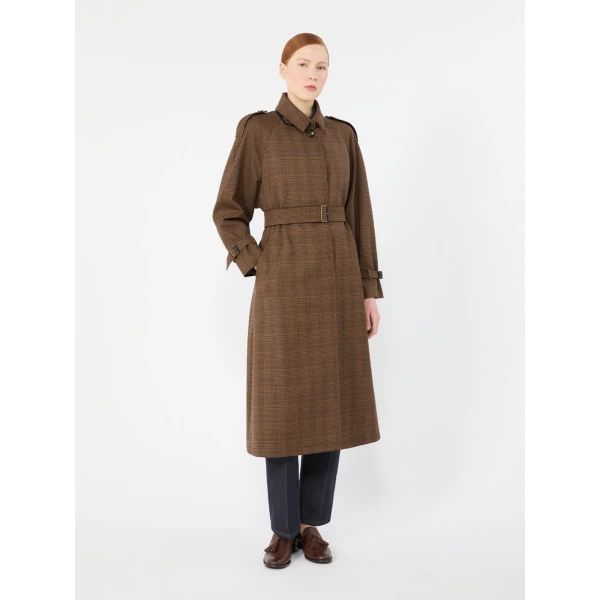 Max Mara Scoglio Glen Plaid Wool Twill Trench Coat in Tobacco | Trench Coat | Luxury Shoes 
