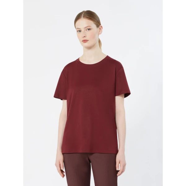 Max Mara Segale Cotton and Modal Jersey T-Shirt in Dark Red | T-shirts | Luxury Shoes 
