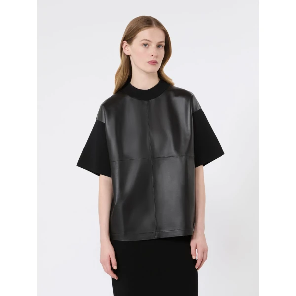 Max Mara Segale Leather and Viscose Crepe Boxy Sweater in Black | Sweaters | Luxury Shoes 