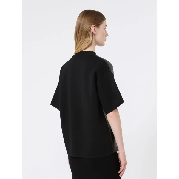Max Mara Segale Leather and Viscose Crepe Boxy Sweater in Black | Sweaters | Luxury Shoes 